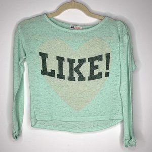 H&M Girls Teal Long SleeveMesh Shirt with Pink Heart Word Like Sz‎ 8-10 Yrs